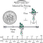14G Aurora CZ Gem Morning Leaves Dangle Industrial Barbell 38mm