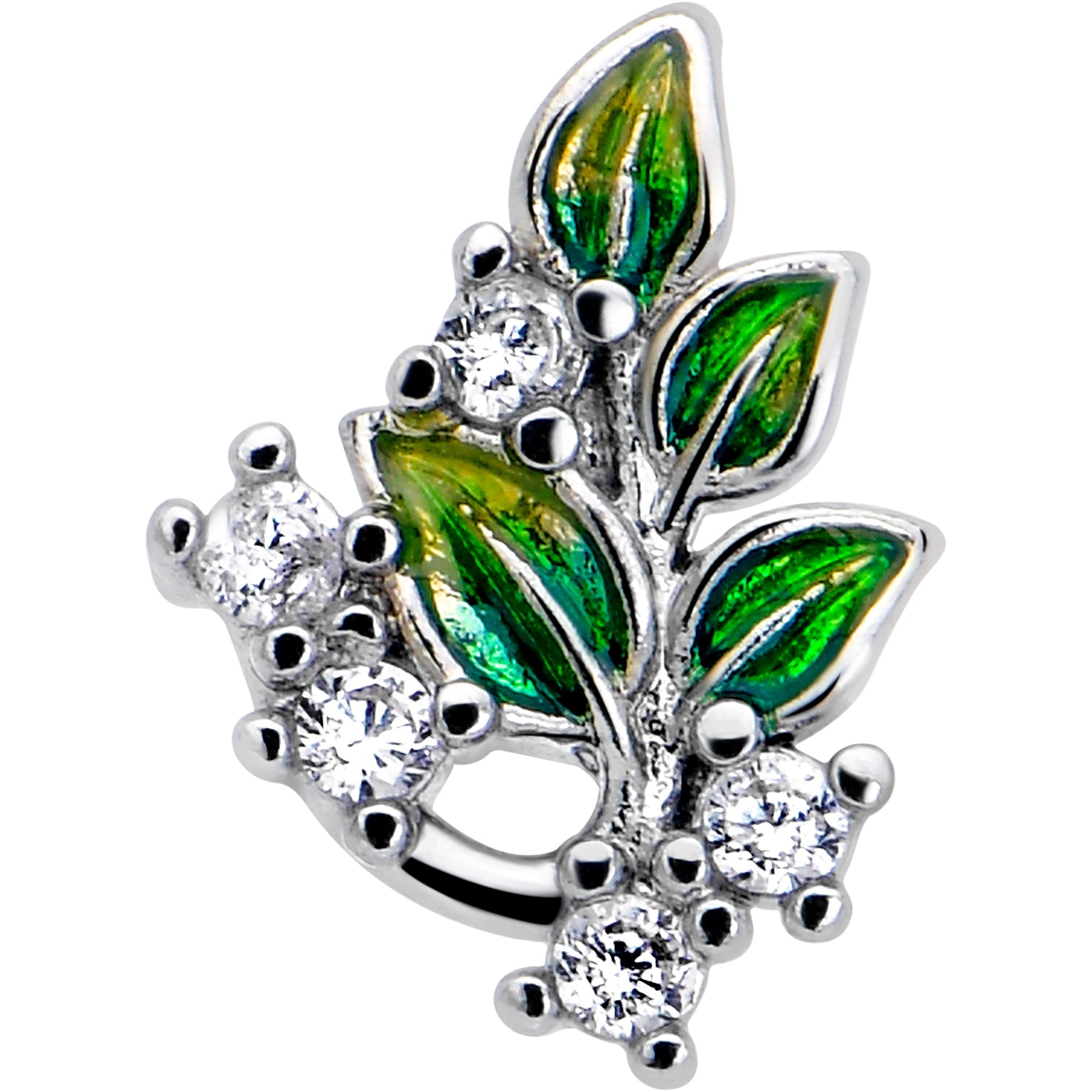20G 7mm Clear CZ Gem Morning Leaves L Shape Nose Ring