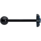 Blue CZ Gem Black Gothic Winter Holiday Snowflake Barbell Tongue Ring
