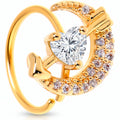 20G 5/16 Clear CZ Gem Gold Tone Moon Lover Nose Hoop