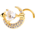 20G 7mm Clear CZ Gem Gold Tone Moon Lover Left Side Nose Screw