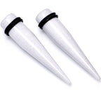 White Shimmer Acrylic Straight Taper Set 6mm to 20mm Sizes