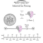 14G Pink Heavenly Heart Angel Wings Industrial Barbell 38mm