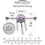 14G Aurora CZ Gem  Dreamcatcher Dangle Industrial Barbell 38mm