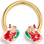 16G 3/8 Gold Tone Glitter Santa Red Horseshoe Circular Barbell