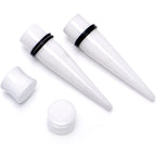 White Acrylic Shimmer Finish Taper Plug Set 6mm to 20mm Sizes