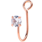 Rose Gold Stainless Steel CZ Clip on Fake Nose Ring