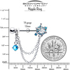 14G 9/16 Blue CZ Gem Spiderweb Chain Dangle Nipple Ring Set
