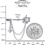14G 9/16 Clear CZ Gem Spiderweb Chain Dangle Nipple Ring Set