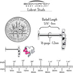 16G 5/16 Clear CZ Gem Butterfly Rose Pink Internally Threaded Labret
