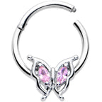 16G 3/8 Pink Gem Fancy Fab Butterfly Hinged Segment Ring