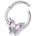 16G 3/8 Pink Gem Fancy Fab Butterfly Hinged Segment Ring