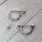 14G 9/16 Clear CZ Gem April Birthstone Dangle Nipple Shield Set