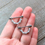 14G 9/16 White Faux Pearl June Birthstone Dangle Nipple Shield Set