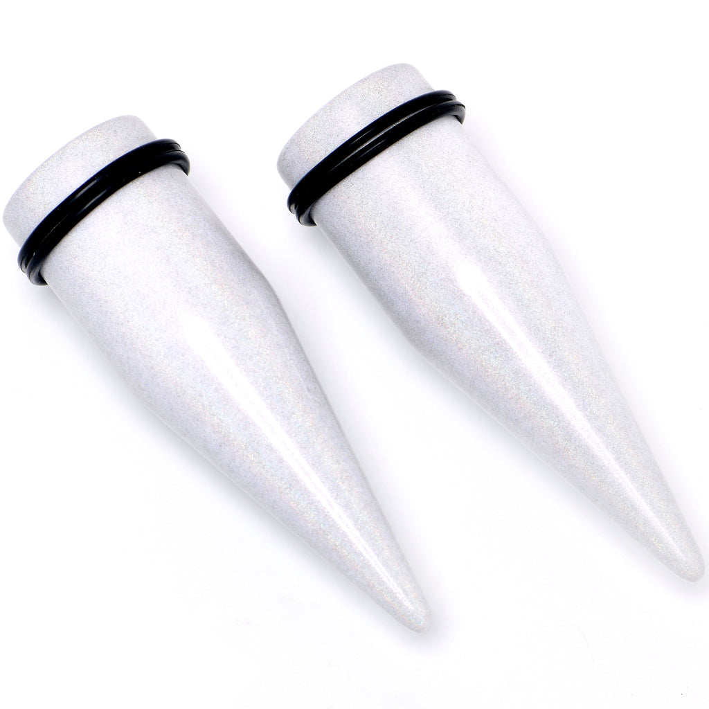 White Shimmer Acrylic Straight Taper Set 6mm to 20mm Sizes