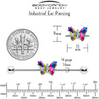 14G Rainbow CZ Gem Simply Colorful Butterfly Industrial Barbell 38mm