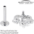 16G 5/16 Clear CZ Gem Butterfly Rose Blue Internally Threaded Labret