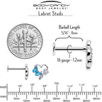 16G 5/16 Clear CZ Gem Butterfly Rose Blue Internally Threaded Labret