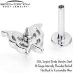 16G 5/16 Pink Gem Fancy Fab Butterfly Internally Threaded Labret