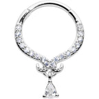 16G 3/8 Clear CZ Gem Elegant Curves Dangle Hinged Segment Ring