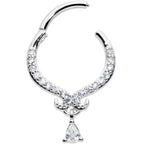 16G 3/8 Clear CZ Gem Elegant Curves Dangle Hinged Segment Ring