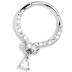 16G 3/8 Clear CZ Gem Elegant Curves Dangle Hinged Segment Ring