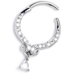 16G 3/8 Clear CZ Gem Elegant Curves Dangle Hinged Segment Ring