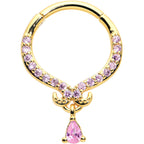 16G 3/8 Pink CZ Gem Gold Tone Elegant Curves Hinged Segment Ring