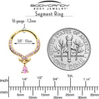 16G 3/8 Pink CZ Gem Gold Tone Elegant Curves Hinged Segment Ring