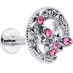 16G 5/16 Pink Gem Lunar Dragonfly Internally Threaded Labret Tragus