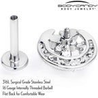16G 5/16 Pink Gem Lunar Dragonfly Internally Threaded Labret Tragus