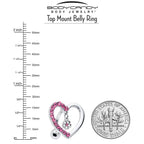 Pink CZ Gem Asymmetrical Heart Flower Dangle Top Mount Belly Ring