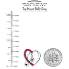 Red CZ Gem Asymmetrical Heart Flower Dangle Top Mount Belly Ring