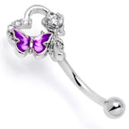 16G 5/16 Clear CZ Gem Butterfly Rose Purple Curved Eyebrow Ring