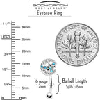 16G 5/16 Blue Gem Lunar Dragonfly Curved Eyebrow Ring