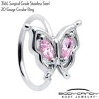 20G 5/16 Pink Gem Fancy Fab Butterfly Nose Hoop