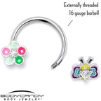16G 3/8 Clear CZ Gem Butterfly Love Bug Horseshoe Circular Barbell