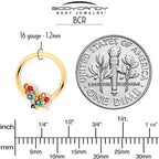16G 3/8 Red Blue Gem Gold Tone Butterfly BCR Captive Ring