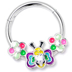 16G 3/8 Clear CZ Gem Butterfly Love Bug Hinged Segment Ring
