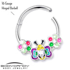 16G 3/8 Clear CZ Gem Butterfly Love Bug Hinged Segment Ring