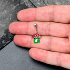 Clear Gem Happy Mushroom Red Green Belly Ring