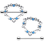 14G 9/16 Blue CZ Gem Leafy Heart Nipple Shield Set