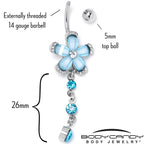 Blue Clear Gem Retro Flower Glamour Dangle Belly Ring