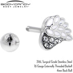 16G 1/4 Clear Gem Heavenly Heart Angel Wing White Cartilage Stud