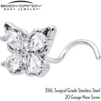 20G 7mm Clear Gem Baroque Beauty Butterfly Left Side Nose Screw