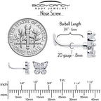 20G 7mm Clear Gem Baroque Beauty Butterfly Left Side Nose Screw