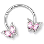 16G 3/8 Pink Gem Fancy Fab Butterfly Horseshoe Circular Barbell
