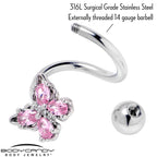 Pink Gem Baroque Beauty Butterfly Spiral Twister Belly Ring