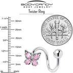 Pink Gem Baroque Beauty Butterfly Spiral Twister Belly Ring