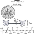 14G 9/16 Clear Gem Baroque Beauty Butterfly Barbell Nipple Ring Set